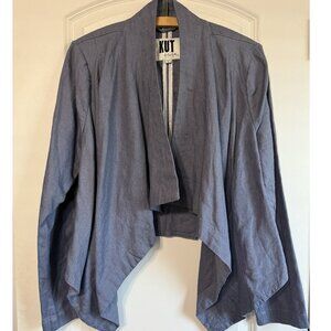 Kut From The Kloth Blue 100% Linen Blazer Tailored Jacket Buckle XL Asymmetrical